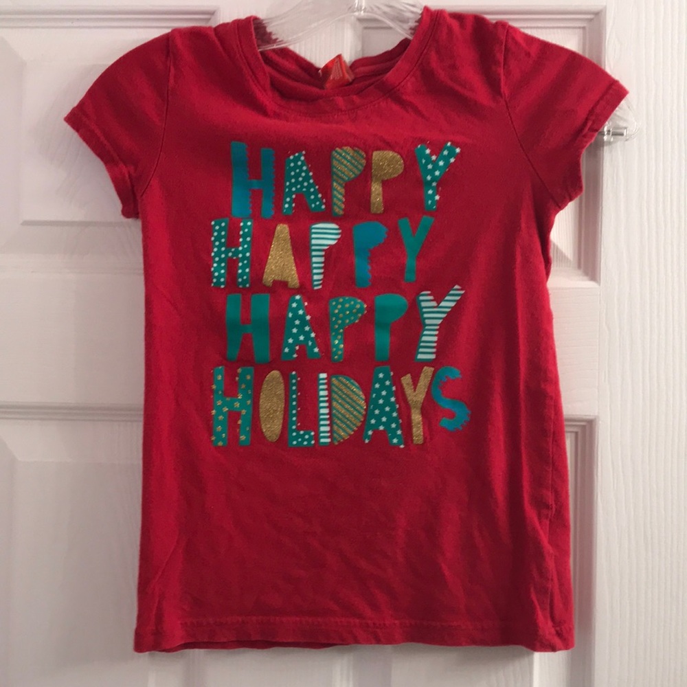 Girls Happy Holidays Red Christmas Shirt M